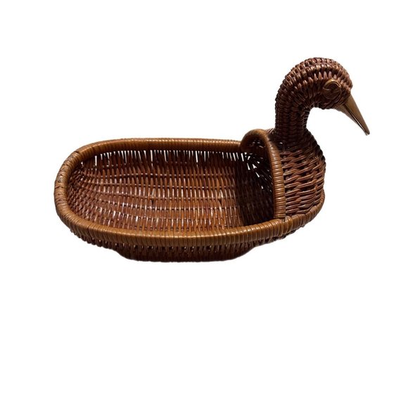 Vintage Wicker Duck Woven Rattan Wooden Beak Basket - Picture 4 of 6